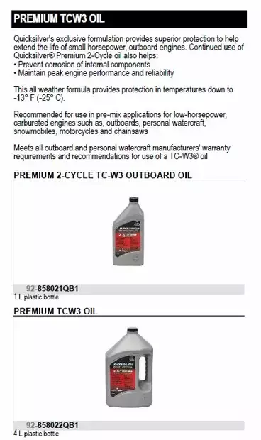 2-tahtiöljy Quicksilver Premium (2-T Kaasarikoneet) TC-W3 1L - Veneen ja moottorin huolto - 43920 - 2