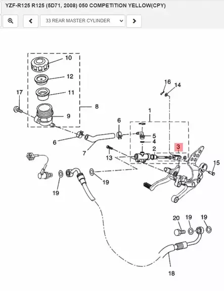 Jarrusylinterin Käyttövipu/Rod Brake Assy Yamaha Moto YZF-125R MT-125 - Yamaha Moto - 20450 - 2