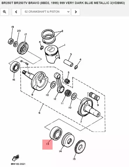 Laakeri/Bearing (8R4) Kampiakseli Yamaha Moto Kelkka Bravo250 - Yamaha Moto - 21270 - 2