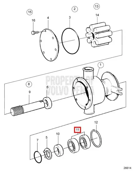 Laakeri/Bearing Merivesipumppu Volvo Penta D31-D44 300 2003T-TB (11010 Volvo) - Sisäperämoottorin osat - 51090 - 1