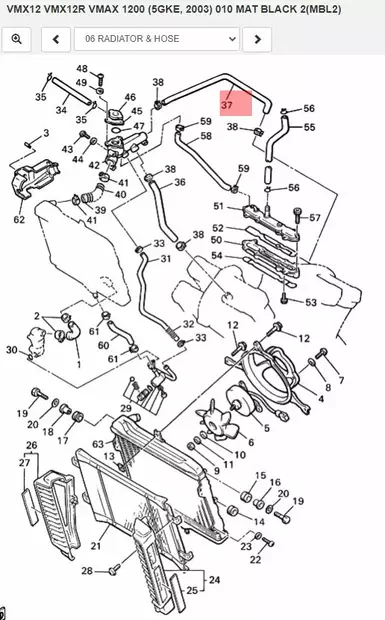 Letku/Hose 2 Yamaha Moto VMAX1200 (Radiator & Hose) - Yamaha Moto - 25470 - 2