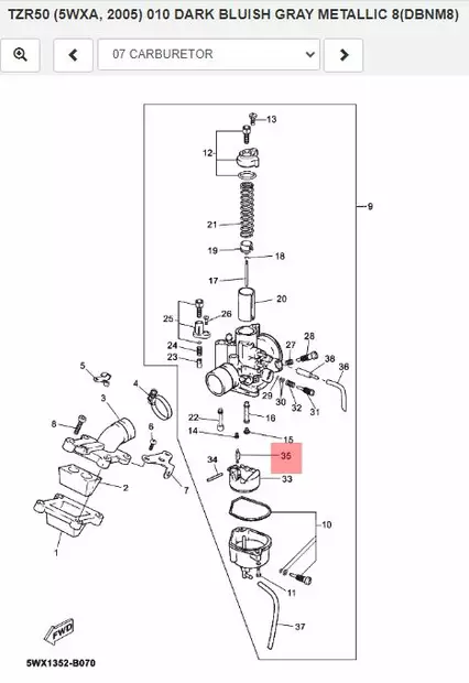 Neulaventtiili Kaasariin/Needle Valve Yamaha Moto DT50R DT50RSM TZR50 - Yamaha Moto - 18610 - 2