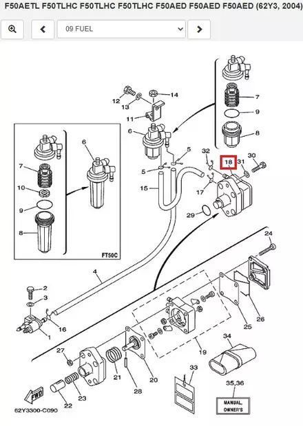 Polttoainepumppu Yamaha/Mercury/Parsun F20/F25/F30/F40/F50/F60 62Y244100400 - Perämoottorin Polttoainetarvikkeet - 50760 - 2