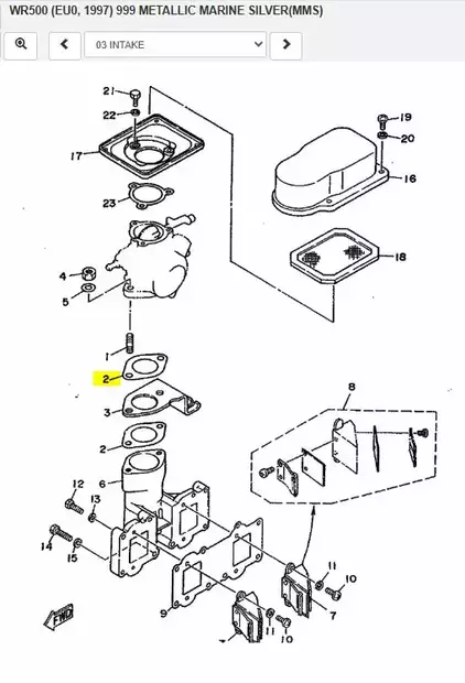 Tiiviste Kaasuttimeen/Gasket Manifold Yamaha Vesijetti WR500 WJ500 - Yamaha Moto - 11520 - 2