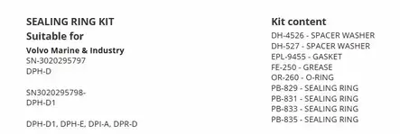 Tiivistesarja Potkuriakselille Volvo Penta DPH-D perävetolaitteille 23553896 - Sisäperämoottorin osat - 43170 - 2