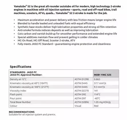 Yamalube 2-Tahtiöljy S-2 Mopo ATV Scooter 1L - Yamaha muut - 27250 - 2