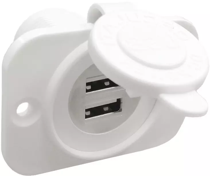 Double USB socket white rear nut + panel - Venesähkön asennustarvikkeet - D271610 - 1