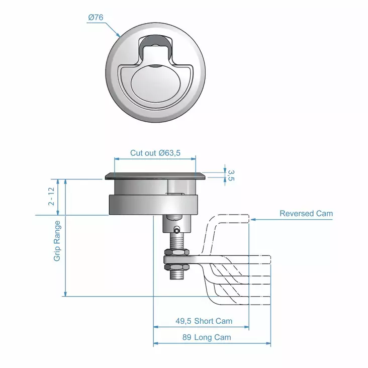 KIRISTÄVÄ LUUKUNSALPA 2,5¨ AISI316 - Veneen lukot ja saranat - M9516060100 - 1