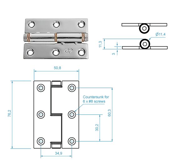 KITKASARANA 76X50 MM YLÄTAPPI - Veneen lukot ja saranat - M9516003880 - 1