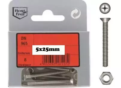Koneruuvi Uppokanta 5X25mm DIN 965 A4 5kpl/pkt RST - Mutterit ja ruuvit veneisiin - M9516040061 - 1