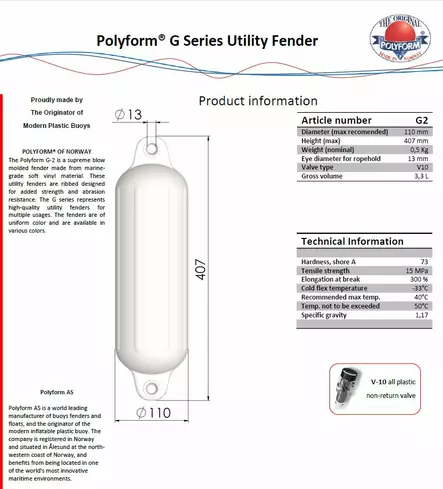 Lepuuttaja G2 VALKOINEN 407x117mm - Lepuuttajat ja merkkipoijut - 2241 - 2