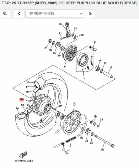 Takarenkaan Pinnasarja/Spoke Set Rear Yamaha Moto TT-R125 - Yamaha Moto - 30951 - 2