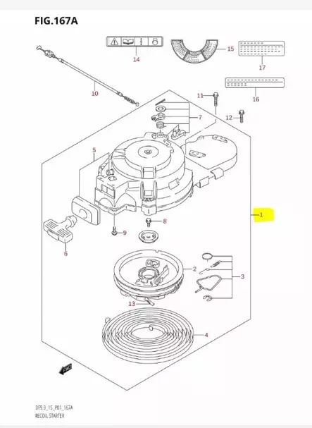 Käsikäynnistyslaite/Starter Assy Recoil - Suzuki osat perämoottorille - 43011 - 2