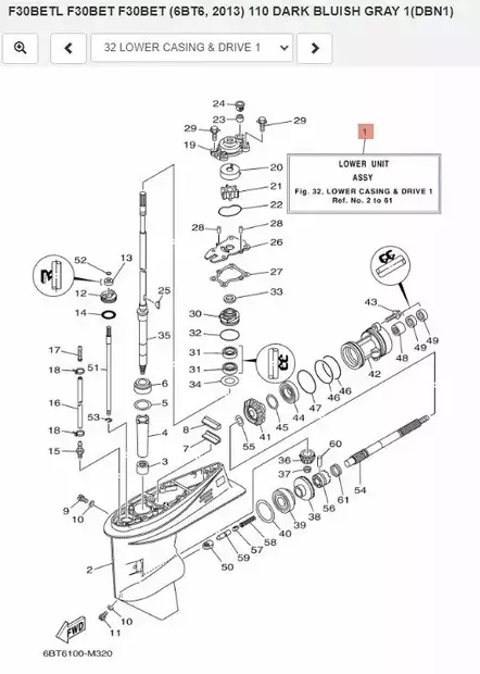 KORJATTU Alavaihteisto/Lower Casing Assy Yamaha F30B F40FETL - Yamaha muut - 50591 - 2