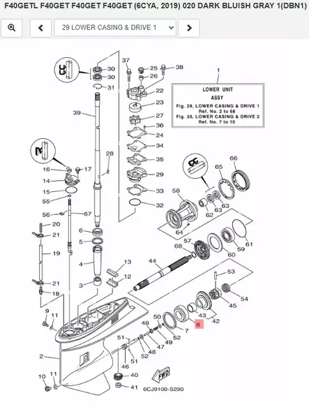 Laakeri/Bearing Yamaha F40G FT50C/G/J FT60B/D/G F70A/B - Yamaha osat perämoottoreille - 50391 - 1