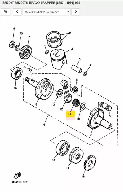 Laakeri/Crankshaft Cylinder Bearing Yamaha Kelkka BR250 BRAVO - Yamaha Moto - 21271 - 2