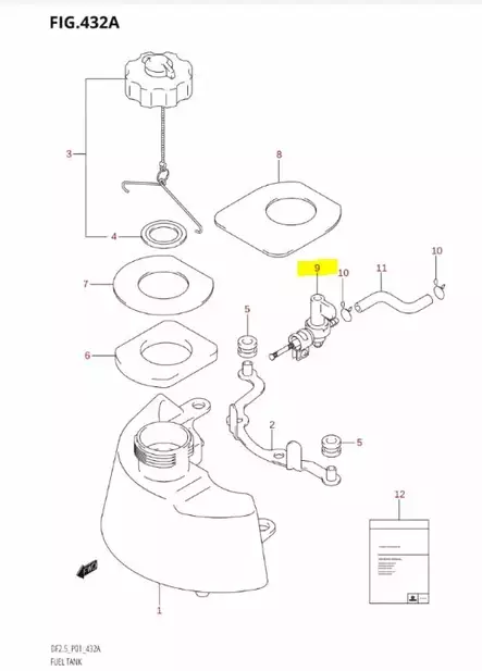 Polttoainetankin hana/Cock Assy Fuel Suzuki DF2.5 - Varaosat ja lisävarusteet - 36881 - 2