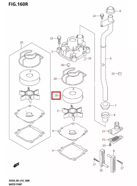 Siipipyörän Kuppi/Sleeve Water Pump Case Suzuki DF40-DF100hv - Suzuki osat perämoottorille - 50851 - 2