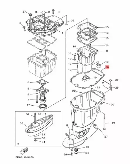 Tiiviste/Gasket Upper Casing Yamaha F80/F100/F115 - Yamaha muut - 24121 - 2