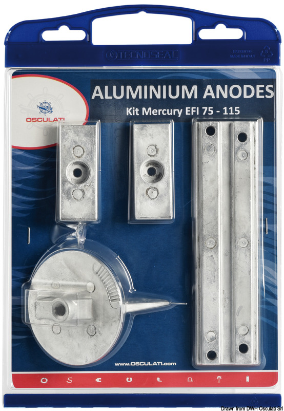 Osculati anodisarja (alu) Mercury 75/80/90/100/115 EFI - Anodit perä- ja sisäperämoottoreille - D383411 - 1
