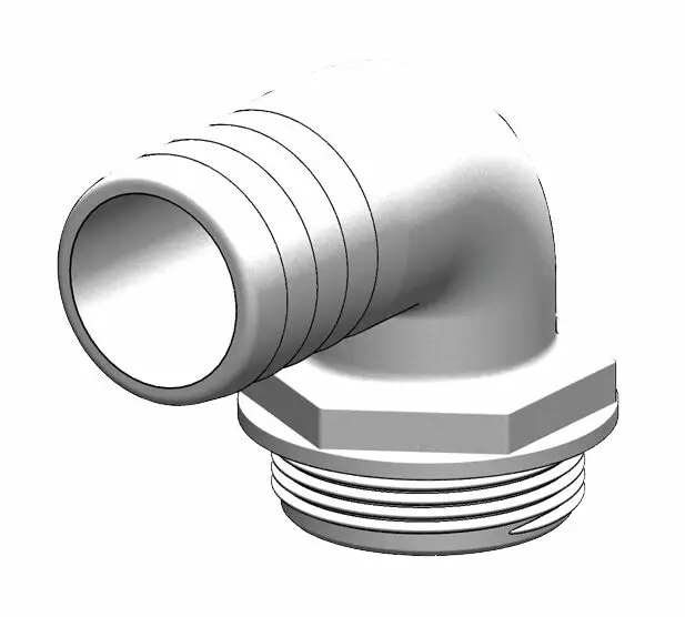 Letkuliitin Komposiitti VALKOINEN 90° 1 1/2" kierteellä, 38 mm letkulle - Läpiviennit, letkuliitos ja sulkuhanat - M9515030312 - 1