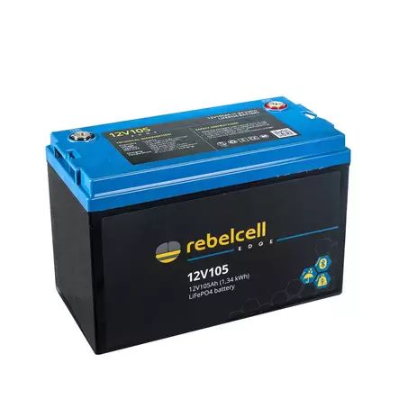 Akku Rebelcell Edge LiFePO4 akku, 12V105Ah (1340Wh). Paino n. 9kg. BT yhteys, IP66. Takuu 3 vuotta. - Akkutarvikkeet veneisiin - 50892 - 1