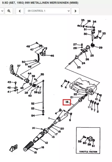 Kaasukahvan Akseli/Gear Knee 1 Yamaha 9.9D 15D - Yamaha varaosat - 52602 - 1