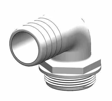 Letkuliitin Komposiitti VALKOINEN 90° 1 1/2" kierteellä, 38 mm letkulle - Läpiviennit, letkuliitos ja sulkuhanat - M9515030312 - 1