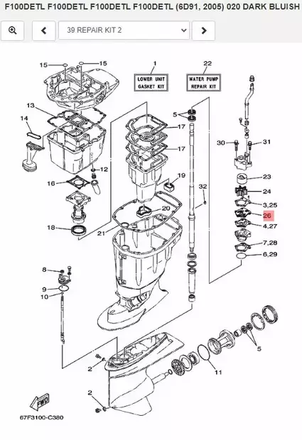 Levy Vesipumppu/Outer Plate Cartridge Yamaha F80A/B F100A/D - Yamaha muut - 42172 - 2