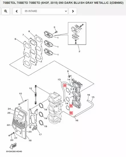 O-Rengas/O-Ring Yamaha Intake 25B/F20D/F25D/50G/60F/70B/75C/80A/90A - Yamaha muut - 16072 - 2