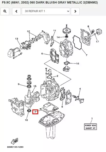 Rikintiiviste/Gasket Cylinder Yamaha F9.9C F13.5A F15A - Yamaha osat perämoottoreille - 50632 - 1