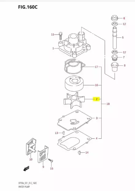Siipipyörä/Impeller Suzuki DF60-DF90 DT90-DT100 - Perämoottorin Jäähdytys - 38212 - 2