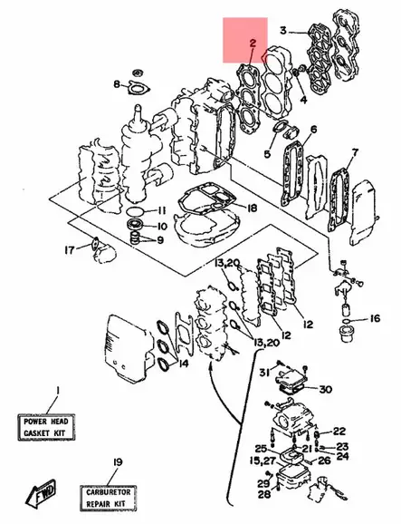 Sylinterikannen Tiiviste/Gasket Cylinder Head 1 2-T 25Q/40H/50D Yamaha - Yamaha muut - 28212 - 2