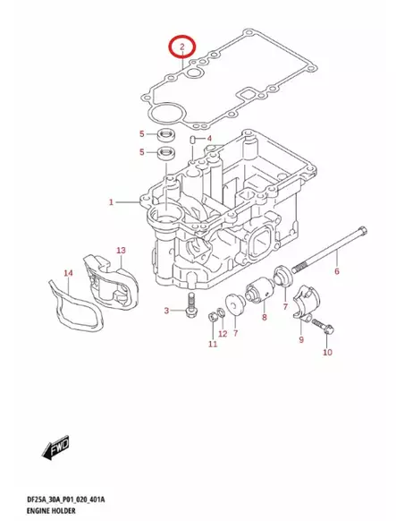 Tiiviste/Gasket Engine Holder Suzuki DF25A DF30 - Suzuki osat perämoottorille - 50832 - 2