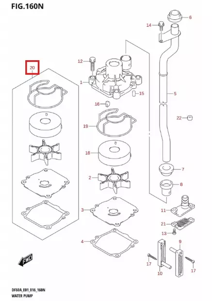 Vesipumpun Korjaussarja/Water Pump Repair Kit DF50 DF60 - Suzuki osat perämoottorille - 50852 - 2
