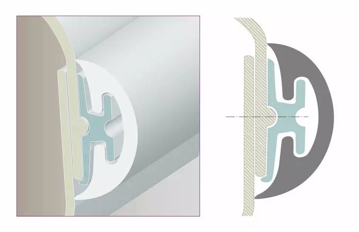 TÖRMÄYSLISTA RADIAL 40MM, VALK. PVC - Veneen kansihelat - M9516019102 - 1