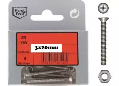 Koneruuvi Uppokanta 3X20mm DIN 965 A4 10kpl/pkt RST - Mutterit ja ruuvit veneisiin - M9516040053 - 1