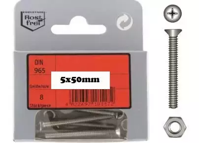 Koneruuvi Uppokanta 5X50mm DIN 965 A4 4kpl/pkt RST - Mutterit ja ruuvit veneisiin - M9516040063 - 1