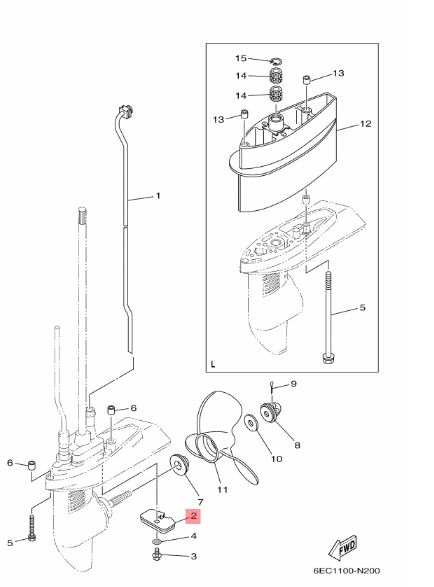 Anodi Yamaha Lower Casing 2B 3A 5C F2.5A-B F4A-B F5A F6C - Yamaha sinkkianodit - 14893 - 2