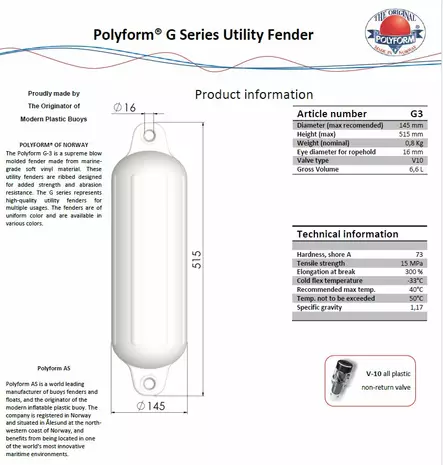Lepuuttaja G3 VALKOINEN 515x145mm - Lepuuttajat ja merkkipoijut - 2243 - 2