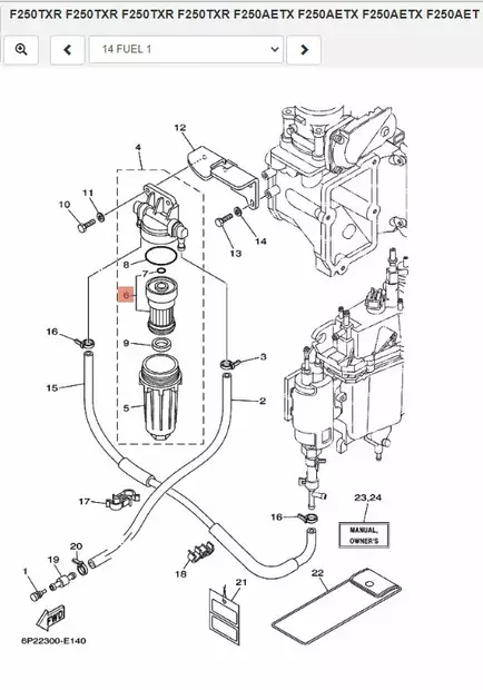 Polttoainesuodatin/Element Filter (with opener) Yamaha F200C F250A - Yamaha suodattimet - 33543 - 2