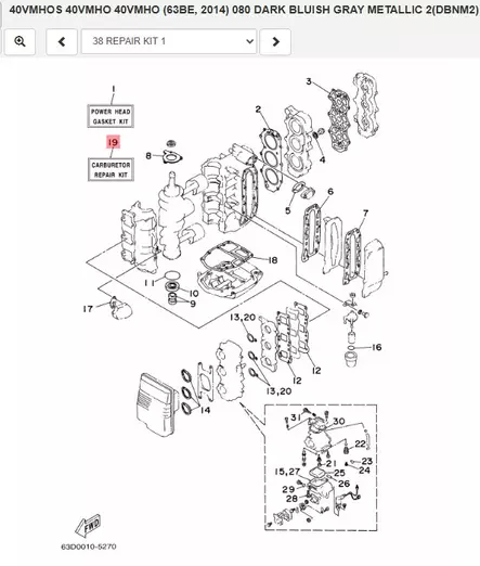 Kaasarin Korjaussarja/Carburetor Repair Kit Yamaha 25Q 40HV/Y 50D/H - Yamaha varaosat - 50443 - 1