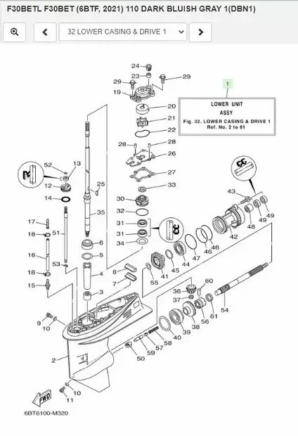 KORJATTU Alavaihteisto/Lower Casing Assy Yamaha F30B F40F - Yamaha muut - 50593 - 2