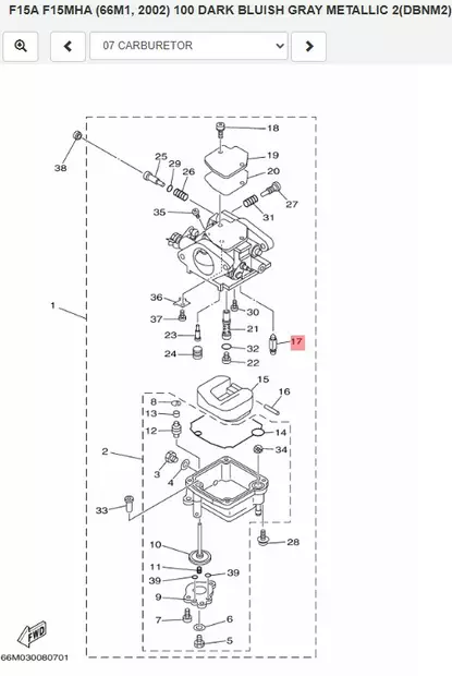 Neulaventtiili/Valve Needle Yamaha 20D 25N F9.9C F15A F40A F50A - Yamaha osat perämoottoreille - 50403 - 1