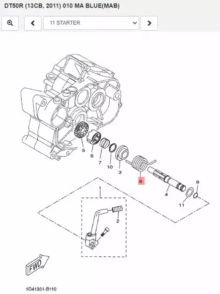 Palautusjousi Käynnistyspoljin/Spring Kick Pinio Yamaha Moto DT50R - Yamaha Moto - 23503 - 2