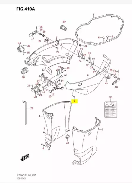 Ruuvisarja 8kpl/Screw Set Side Cover Suzuki DF8-DF350 - Suzuki osat perämoottorille - 42863 - 2