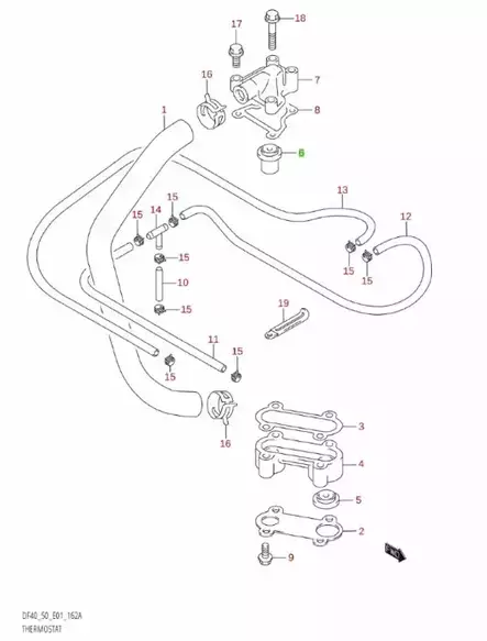 Termostaatti/Thermostat (50C) Suzuki DT9.9-DT65 DF40-DF70 - Suzuki osat perämoottorille - 41643 - 2