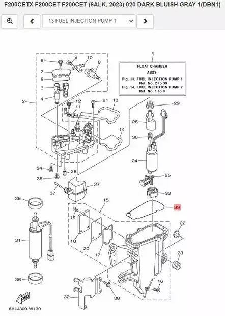Tiiviste Fuel Injection Pump/Gasket Float Chamber Yamaha F115-F350hv - Yamaha muut - 41143 - 2