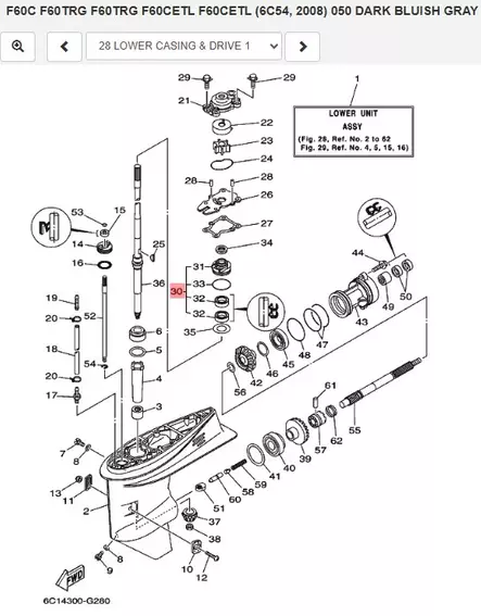 Tiivisteboxi Pystyakseli/Water Pump Housing Assy Yamaha F40-F60 - Varaosat ja lisävarusteet - 50423 - 1