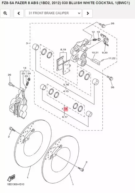 Tiivistesarja/Caliper Seal Kit Yamaha Moto (Front Brake Caliper) - Yamaha Moto - 33743 - 2